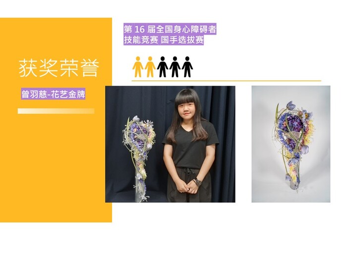 恭贺！恭贺本系四生ㄧA 曾羽慈同学荣获金牌佳绩！参加第 16 届全国身心障碍者技能竞赛暨第 10 届国际展能节职业技能竞赛国手选拔赛，荣获金牌，并获备取国手资格！图片
